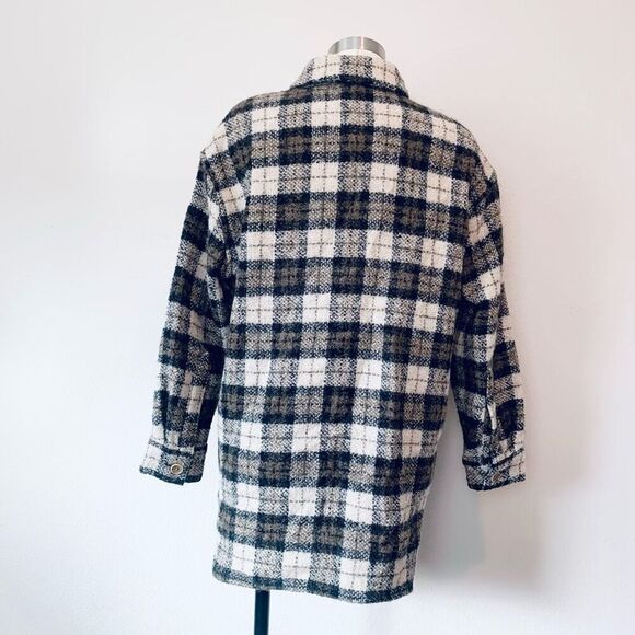 Banana Republic Brown Tan Wool Plaid Jacket Shacket Black Long Small - Picture 4 of 8